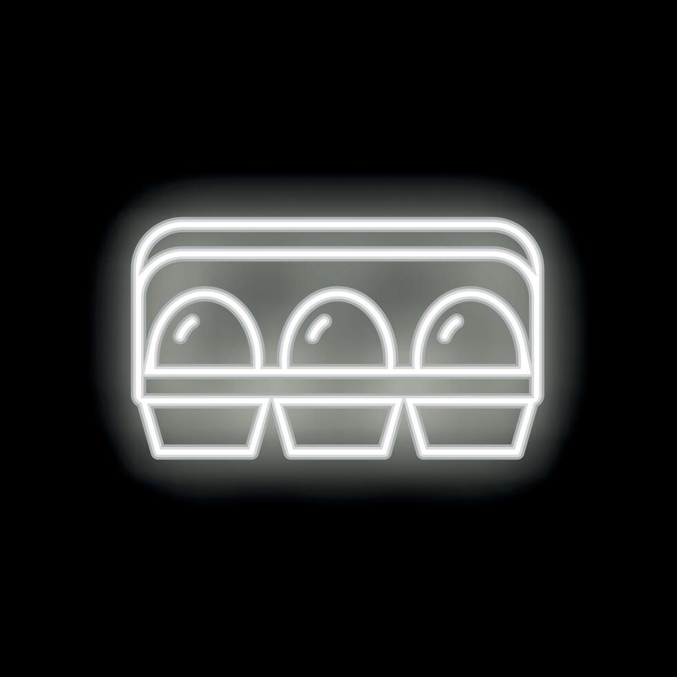 White neon sign of eggs in a carton on a black background vector