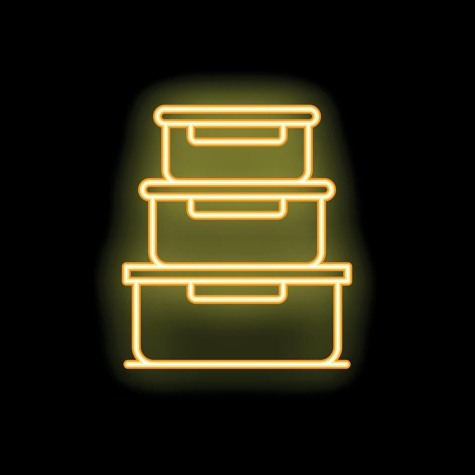 Set of food containers with closed lids glowing neon style vector