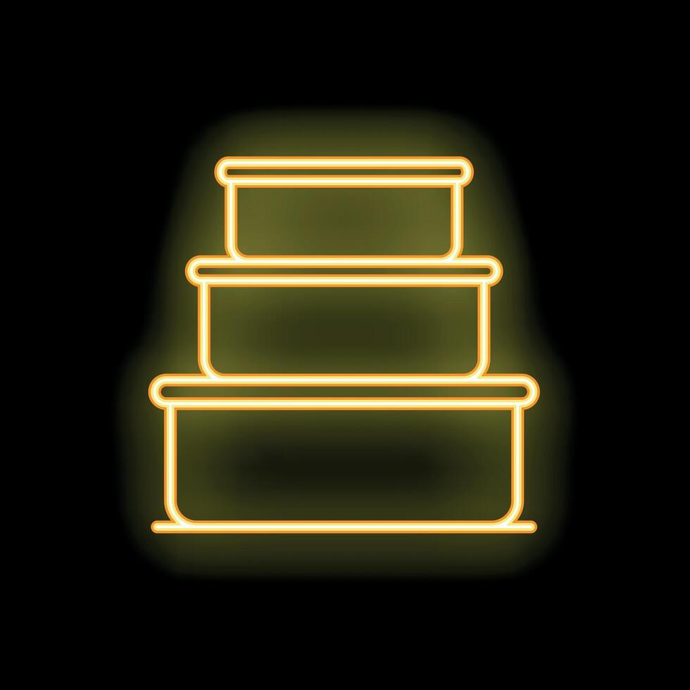 Neon yellow food storage containers forming a stack on a black background vector