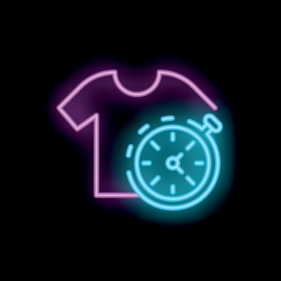 Neon icon of t shirt and stopwatch showing express laundry service vector