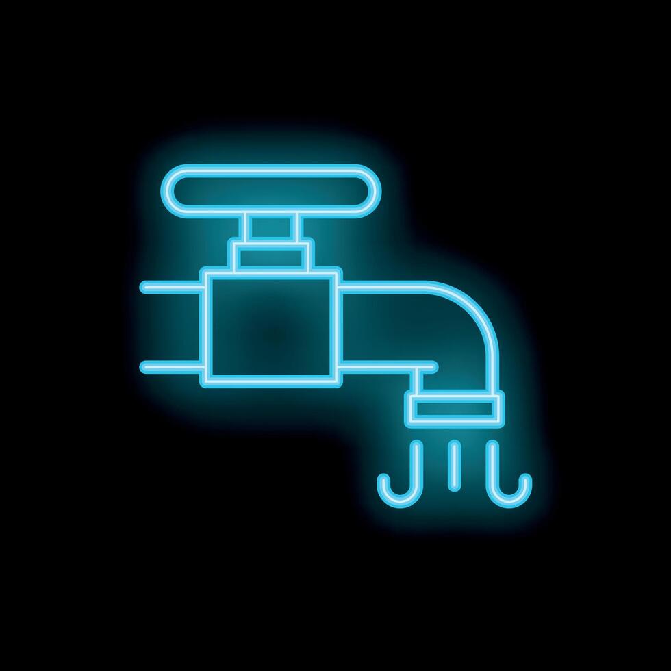 Blue neon faucet running water icon on black background vector