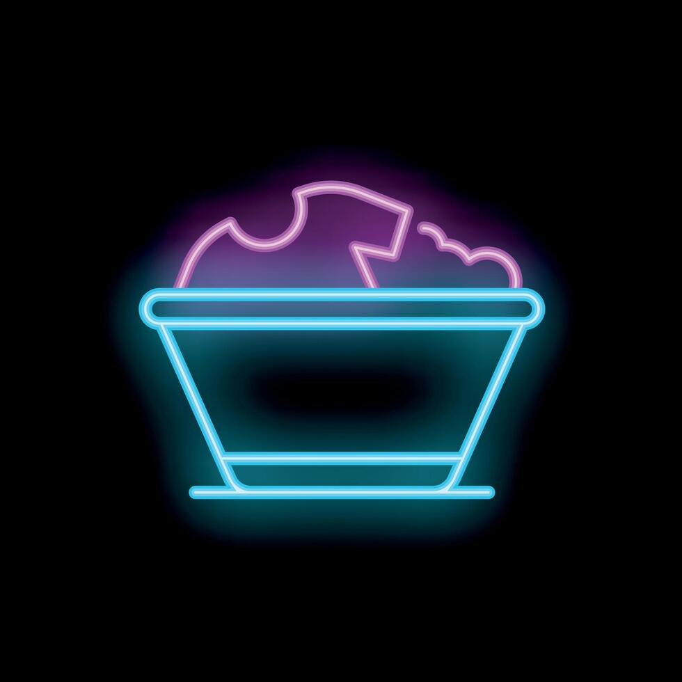 Neon basin full of soapy water with clothes soaking for laundry day vector