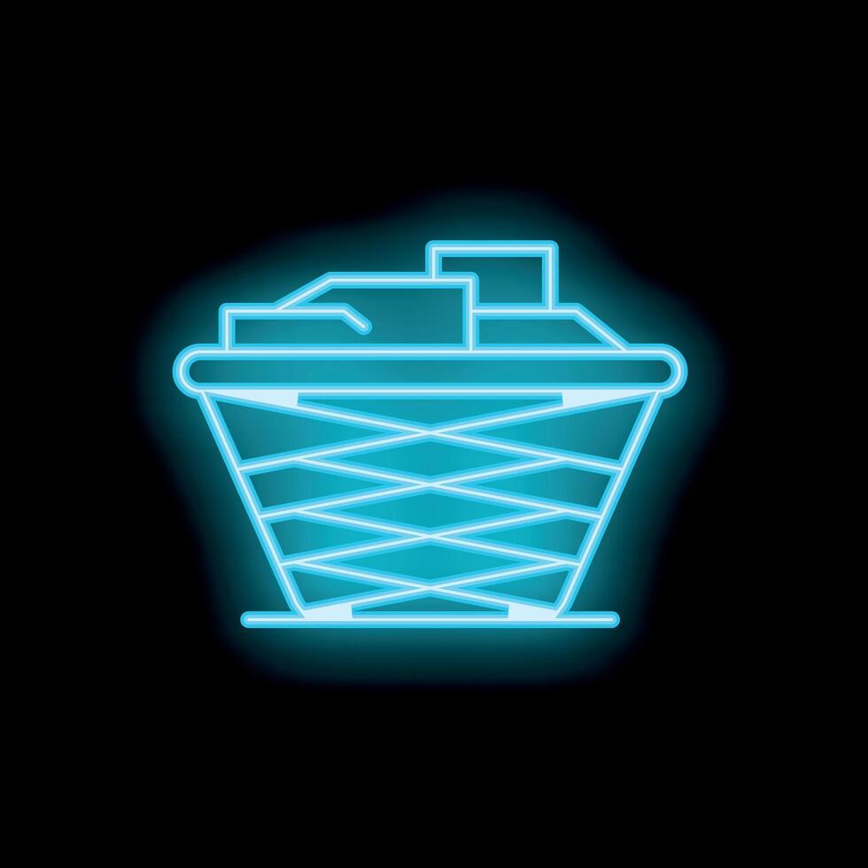 Neon laundry basket filled with clothes icon glowing on black background vector