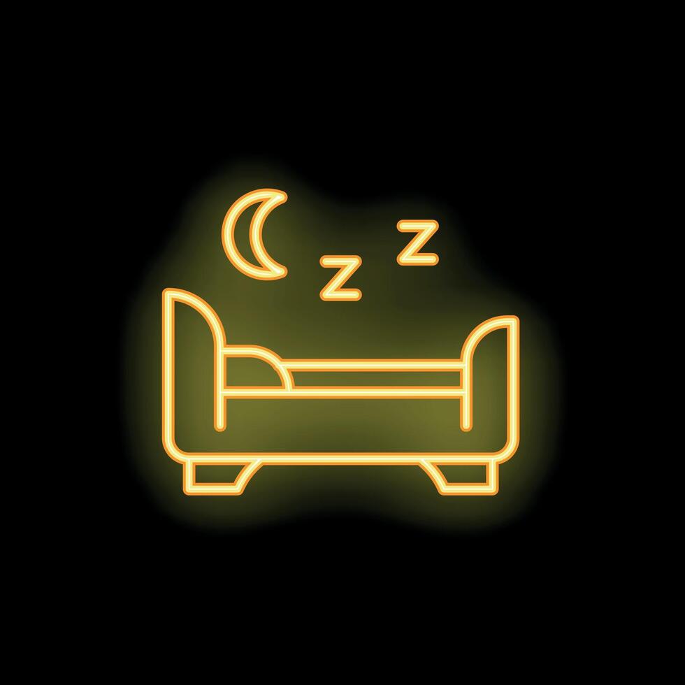 Neon bed icon representing sleep time and night rest vector