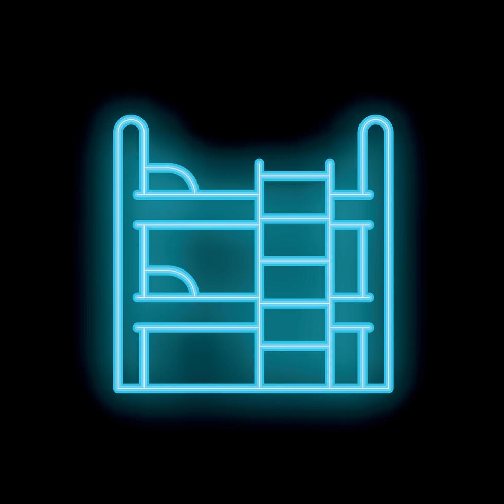 Glowing neon icon of a bunk bed on a black background vector