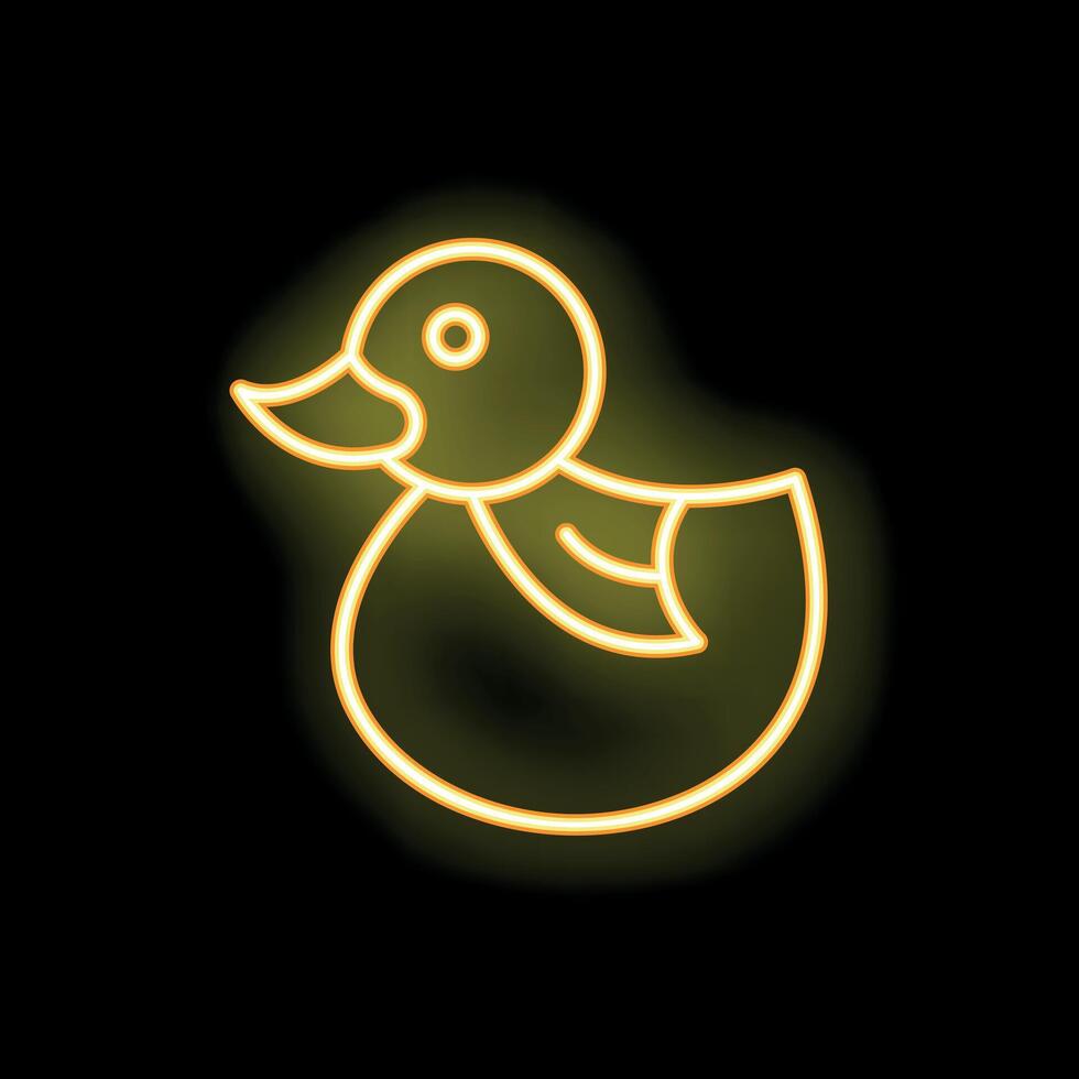 Yellow neon duckling icon glowing brightly on black background vector