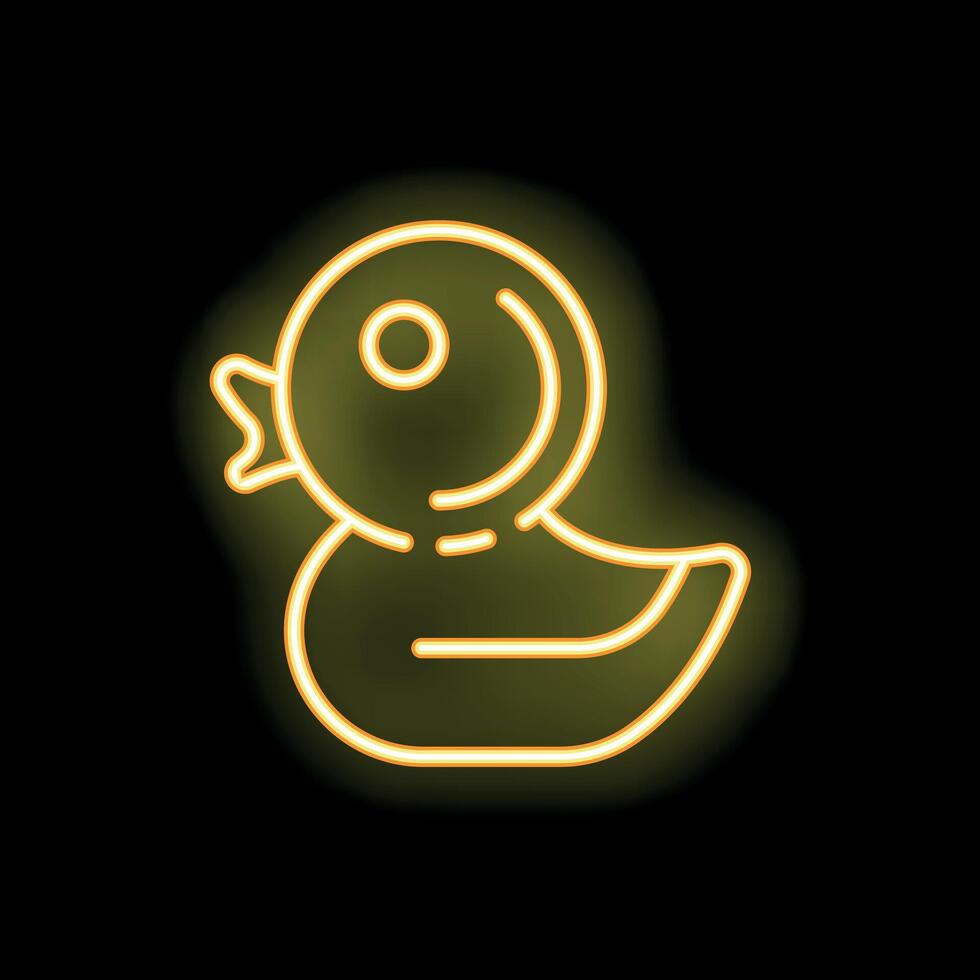 Yellow neon sign of rubber duck toy on black background vector