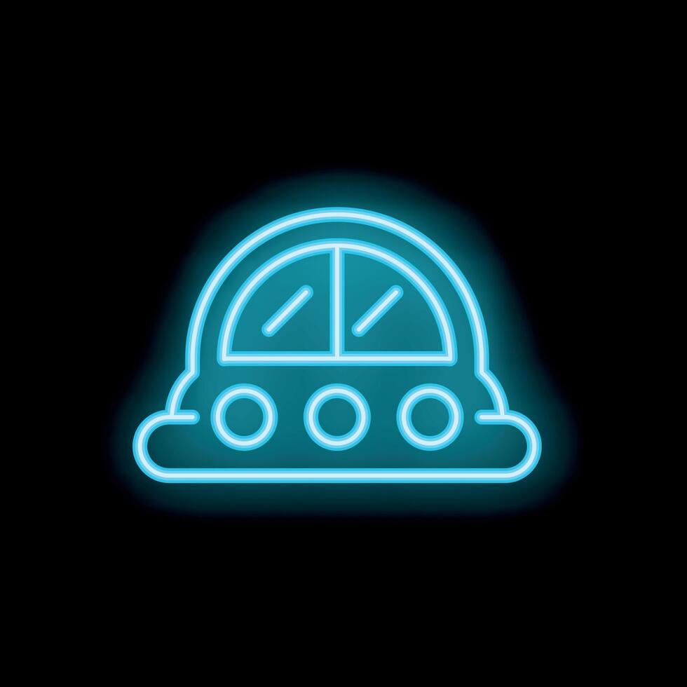 Neon blue spaceship flying through space icon vector