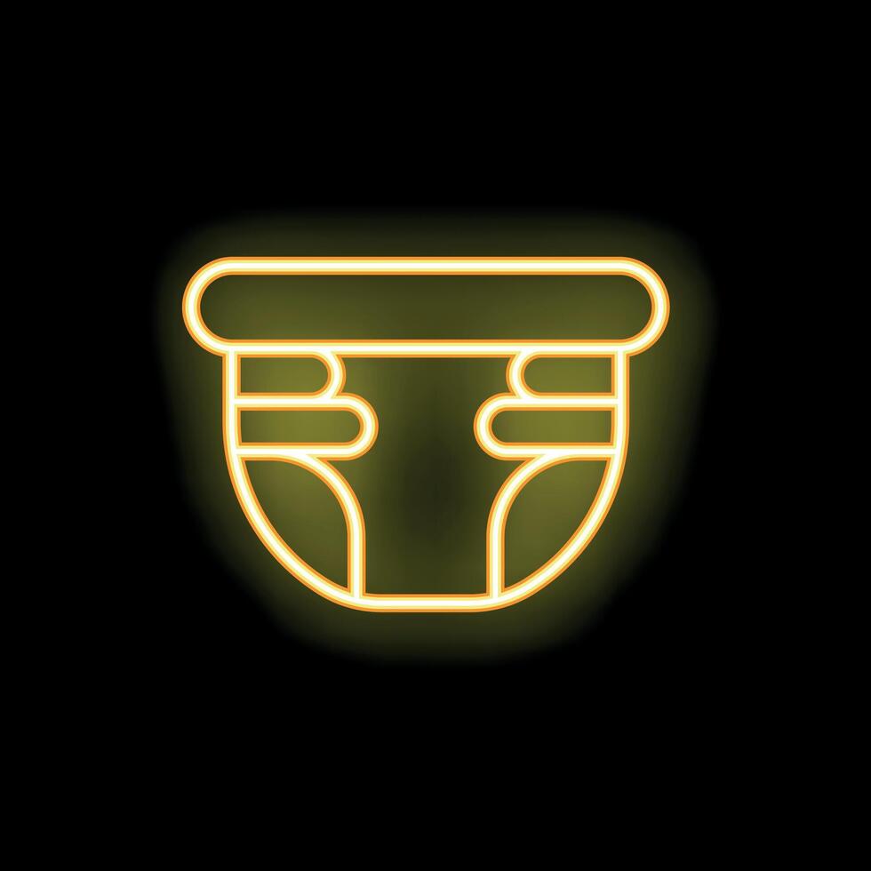 Bright yellow neon light glowing diaper icon graphic on black background vector