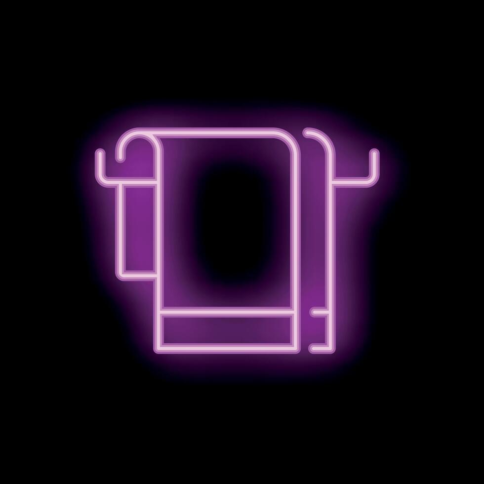 Neon towel hanging on towel rail glowing on black background vector