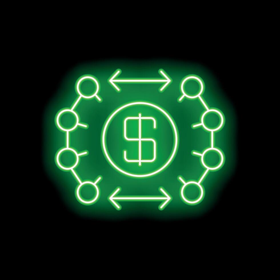 Neon green money transaction icon representing decentralized finance concept vector