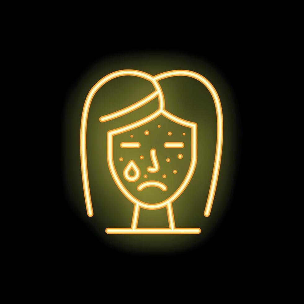 Neon icon of sad girl having skin problems vector