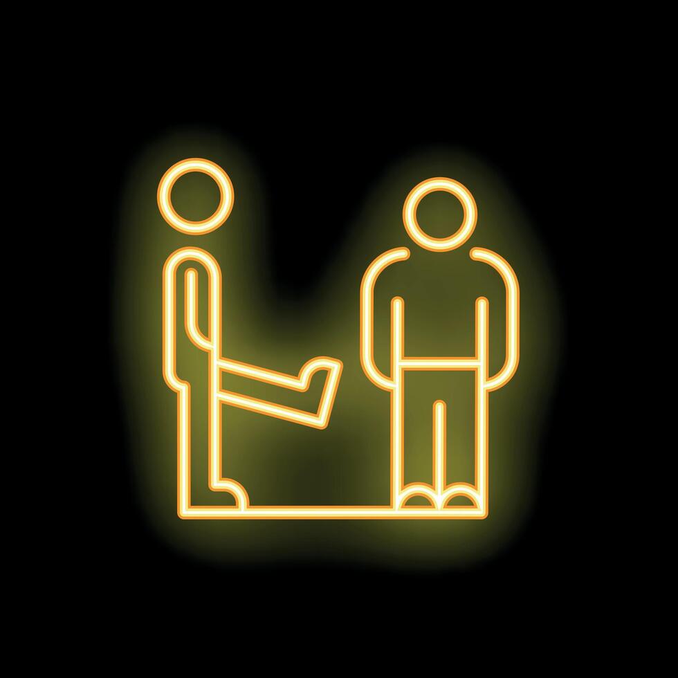 Neon yellow stick figure tripping another stick figure with his leg vector