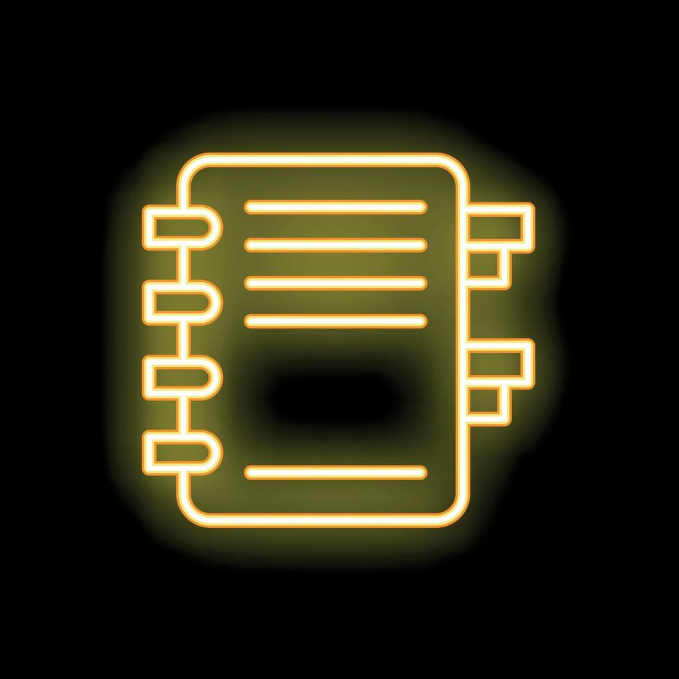 Yellow neon notebook glowing on black background vector