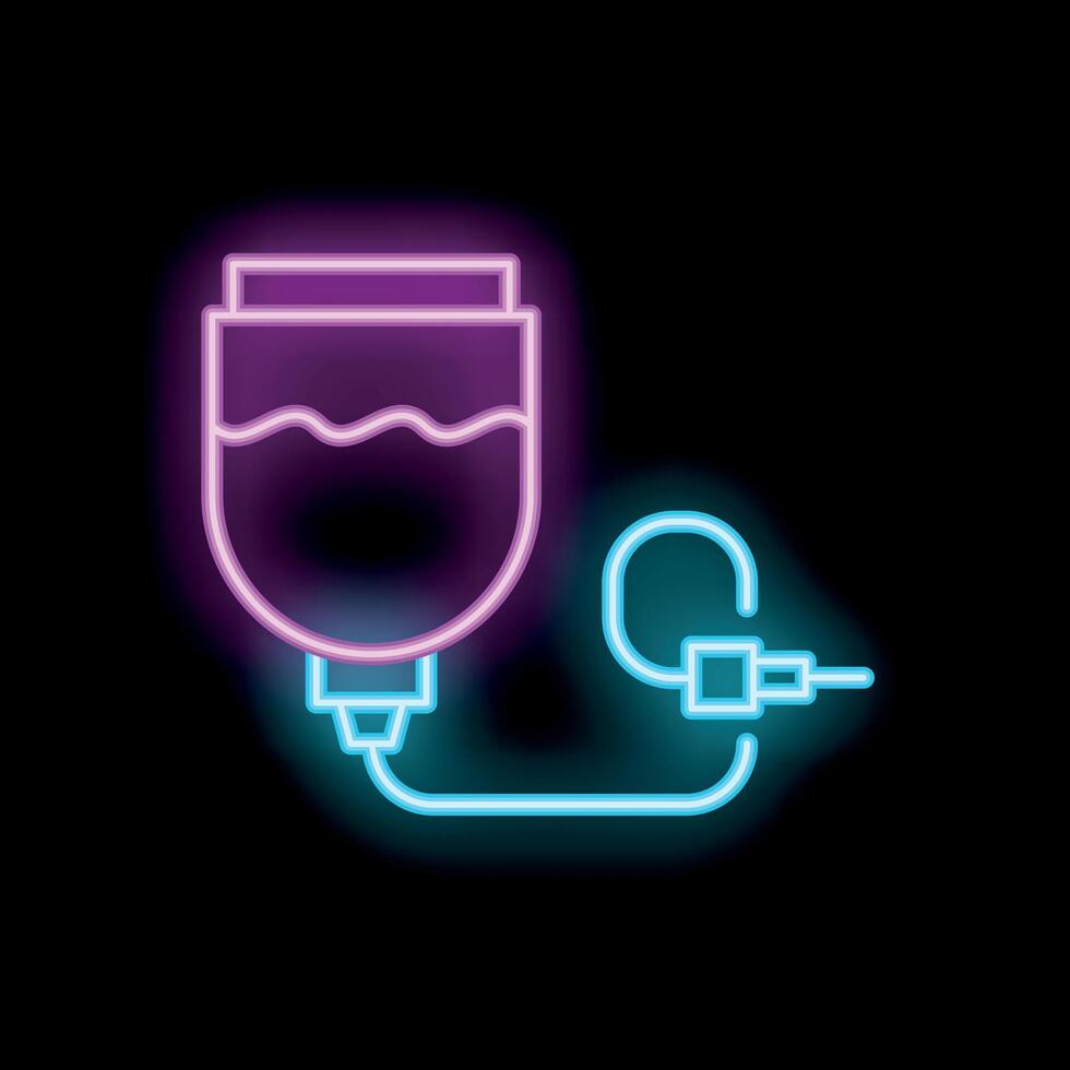 Neon icon of iv bag transfusing fluid on black background vector