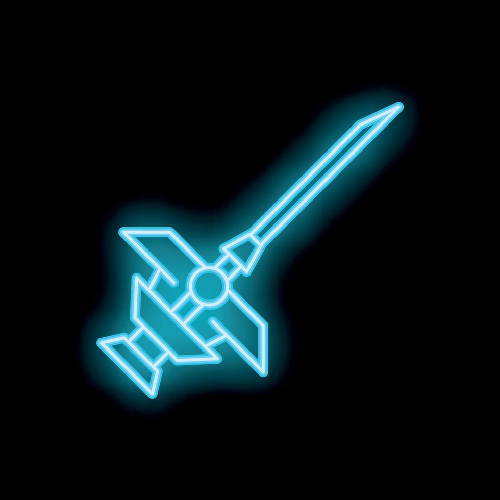 Neon blue satellite dish receiving signal from space vector