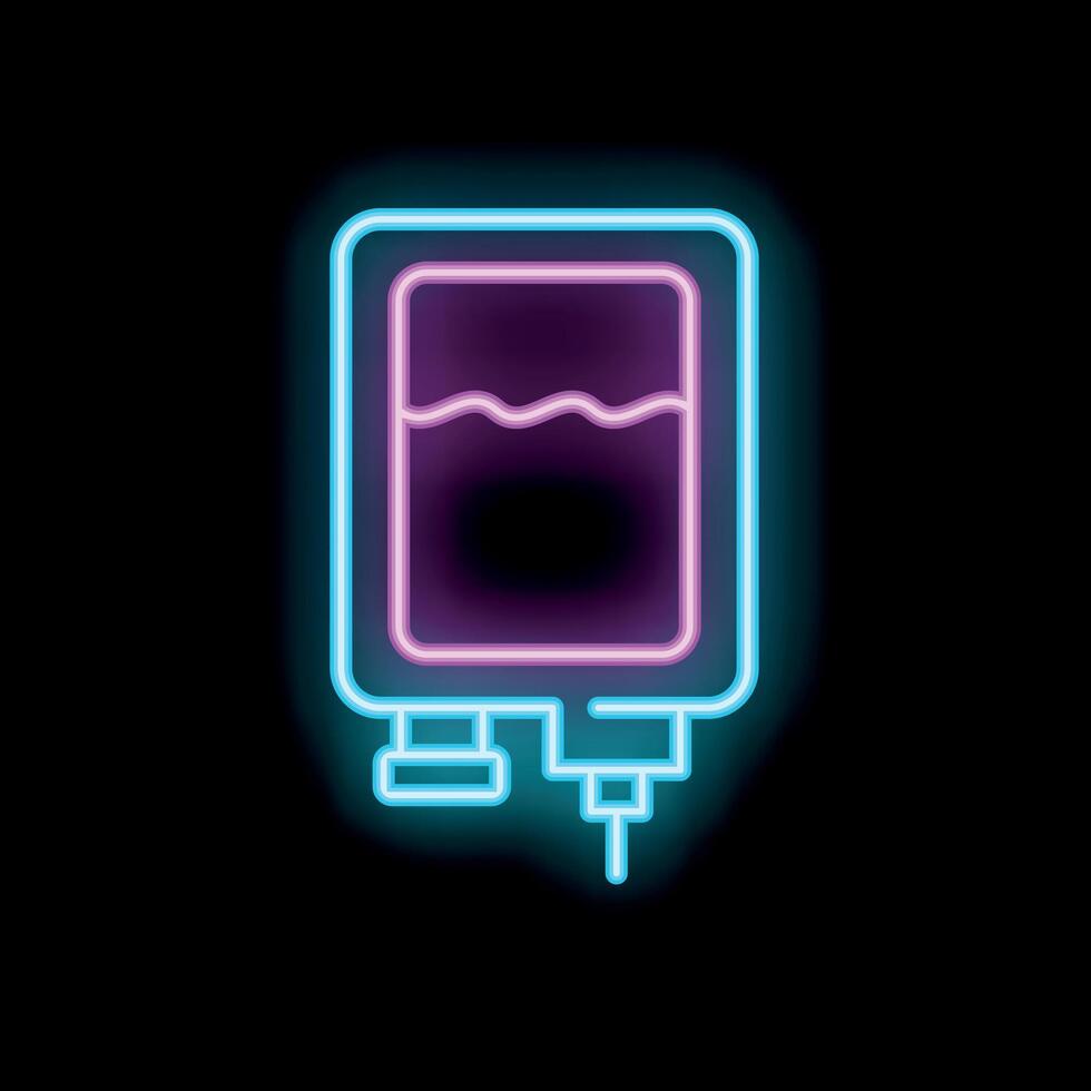 Neon sign depicting an intravenous drip bag on black background vector