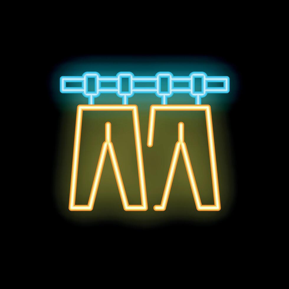 Neon sign showing clothes hanging on rail on black background vector