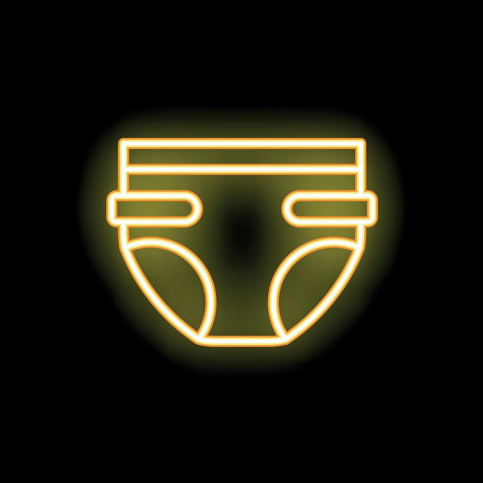 Neon yellow diaper icon glowing on black background vector