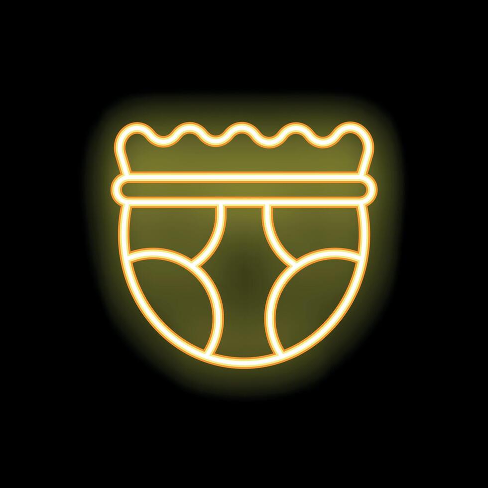 Neon icon of diaper with crown glowing yellow on black background vector