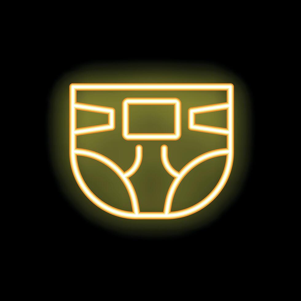 Neon yellow diaper icon glowing on dark background vector