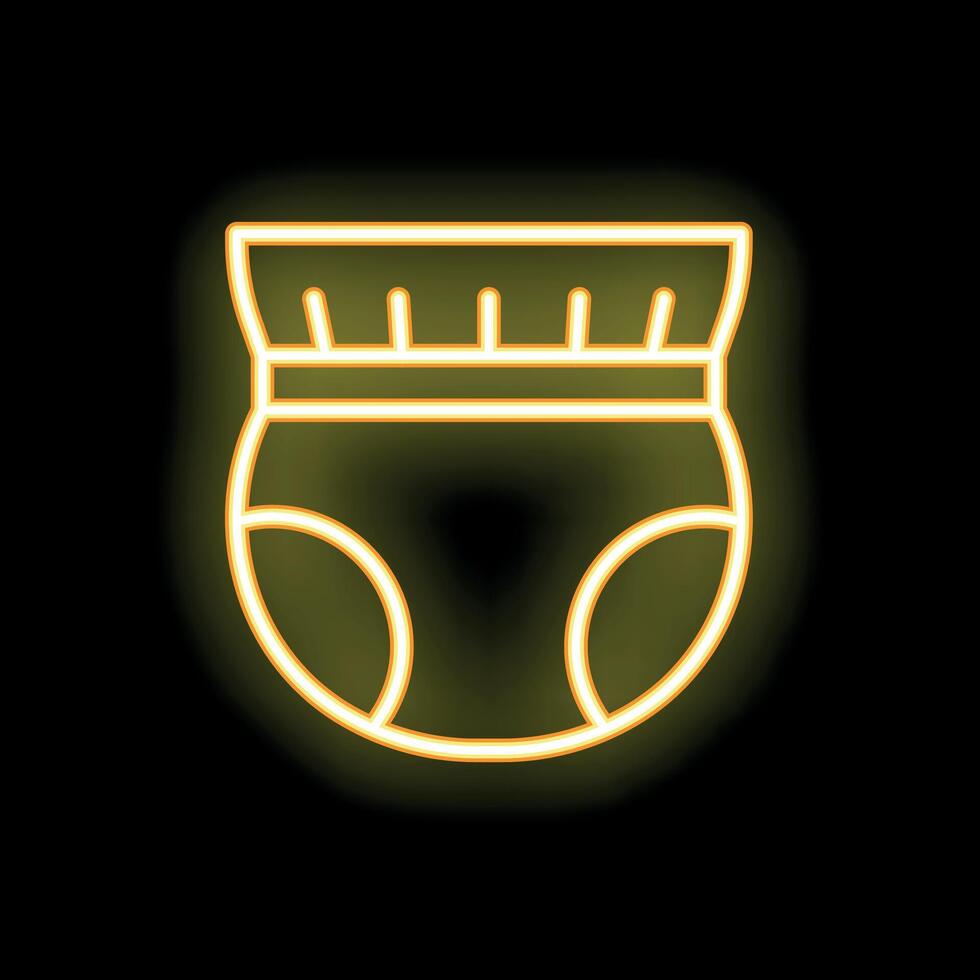 Neon yellow baby diaper icon glowing on black background vector