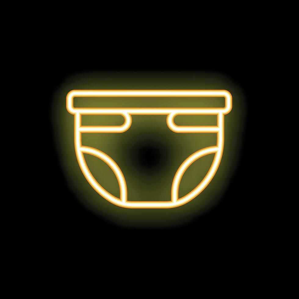 Neon yellow diaper icon glowing on black background vector