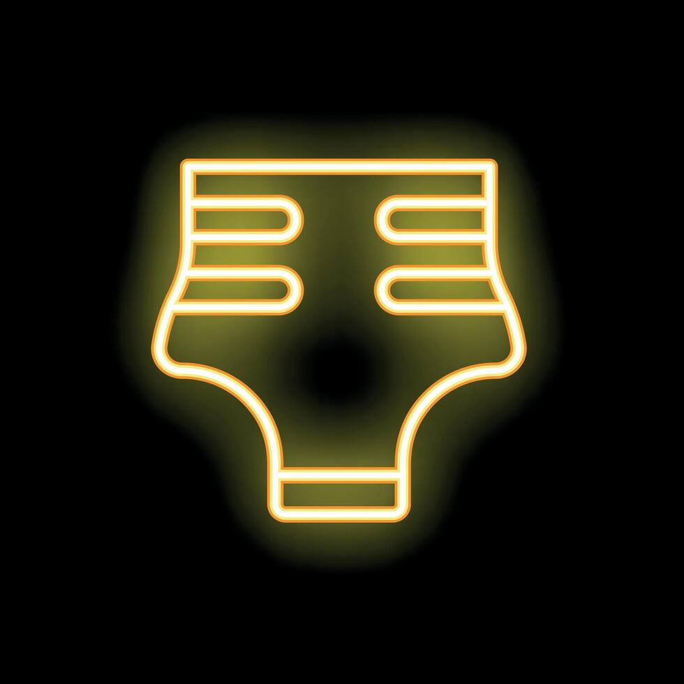 Neon yellow diaper icon glowing on black background vector