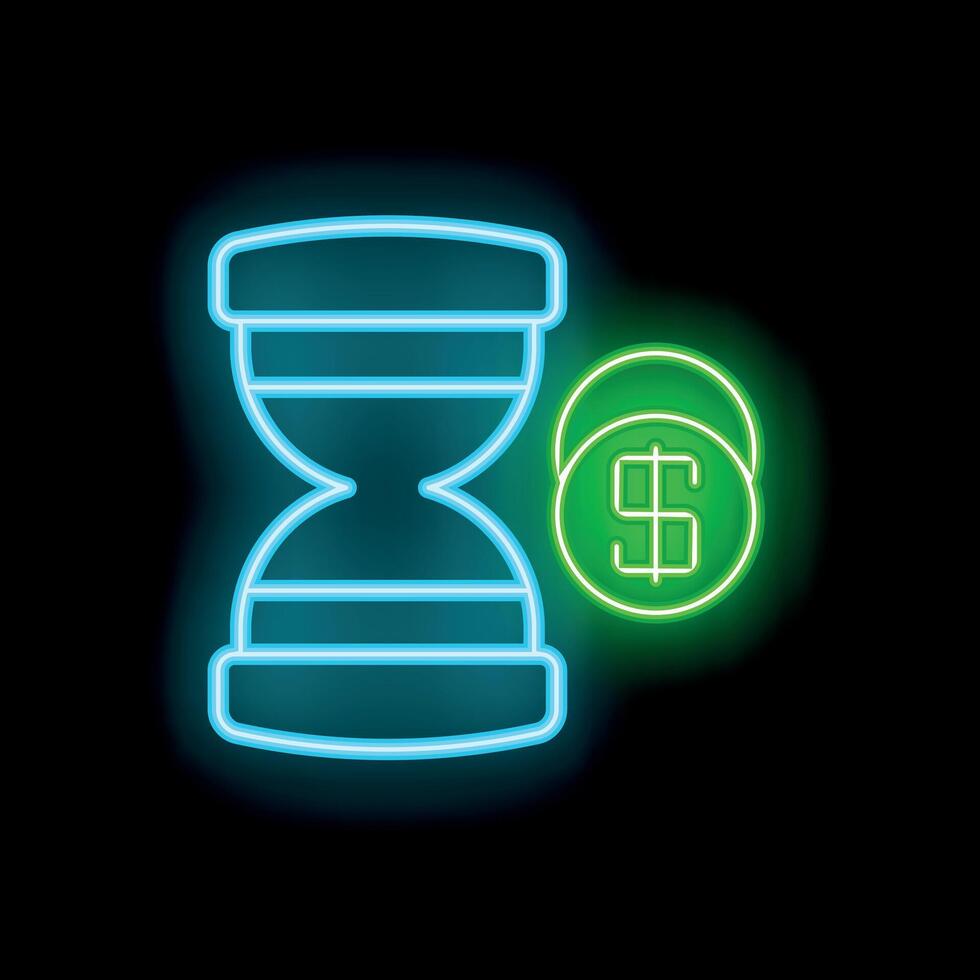 Neon icon of hourglass showing time is money vector