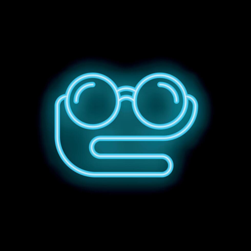 Blue neon sign representing a character wearing glasses with a squiggly mouth vector