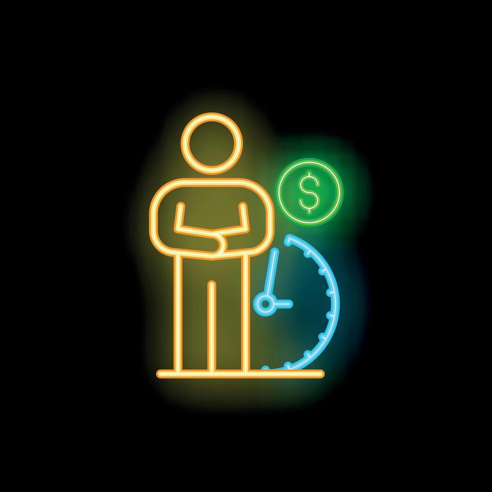 Neon icon of a businessman waiting to receive payment for his work vector