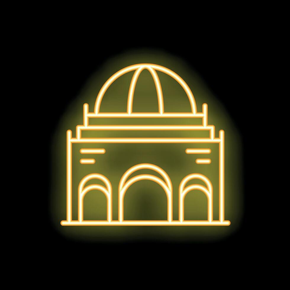 Neon yellow government building with arches and dome at night illustration vector
