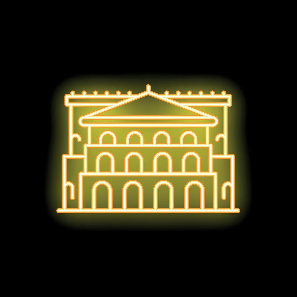 Glowing neon icon of pantheon building on dark background vector