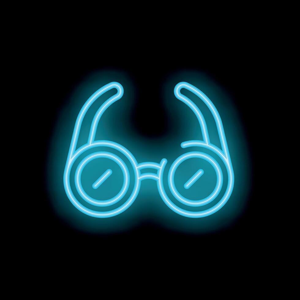 Neon blue round glasses glowing on black background vector