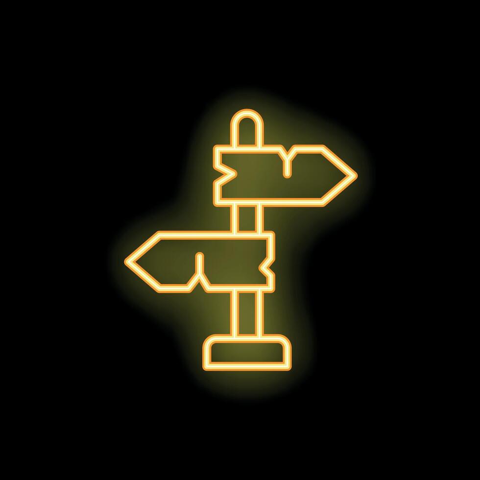 Neon sign representing a crossroads with two arrows pointing in opposite directions vector