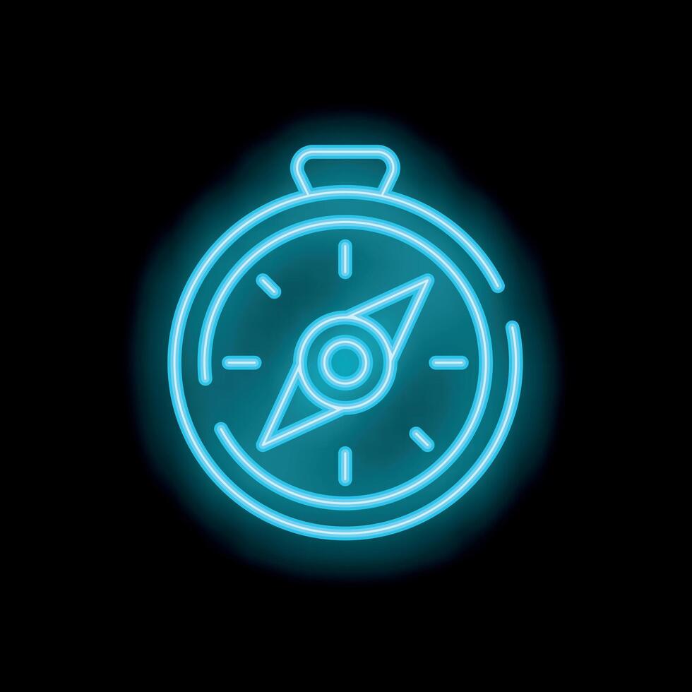 Neon compass showing direction on black background vector