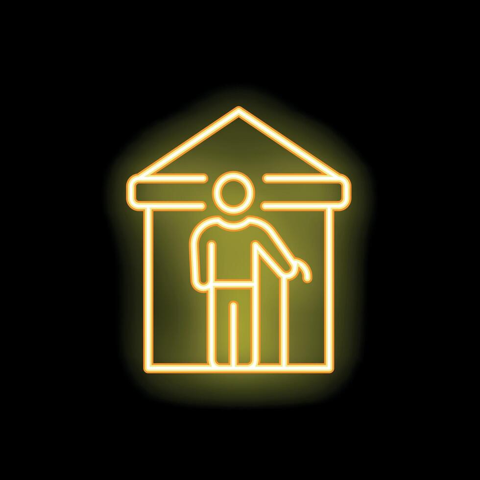 Neon icon of senior man standing at home with walking stick vector