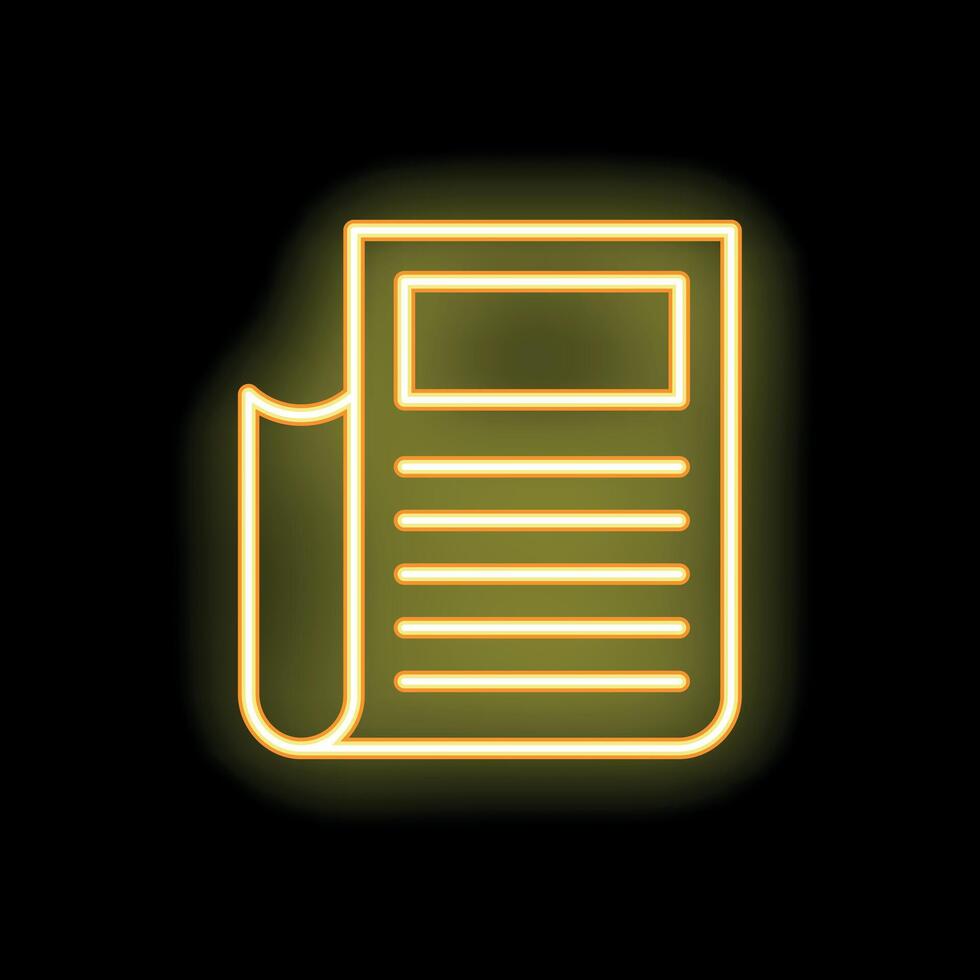 Neon yellow newspaper icon glowing on black background vector
