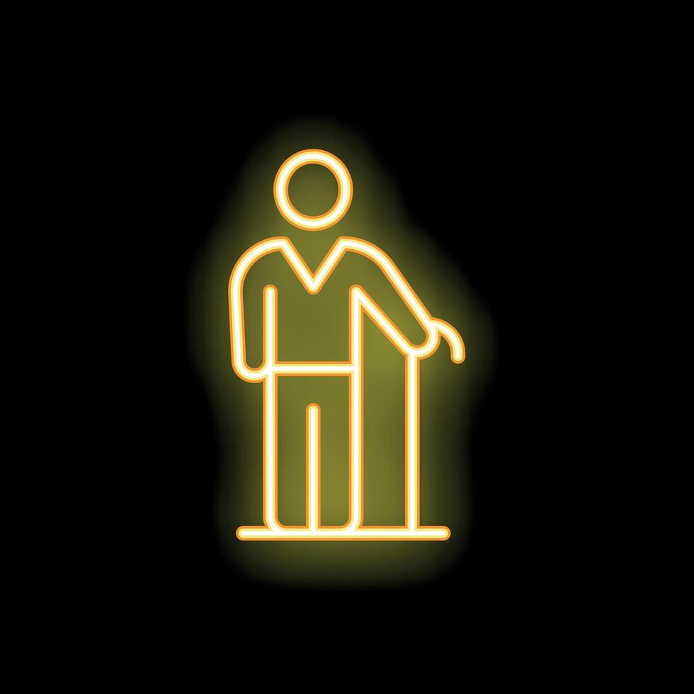 Neon icon of an elderly man walking with a cane vector