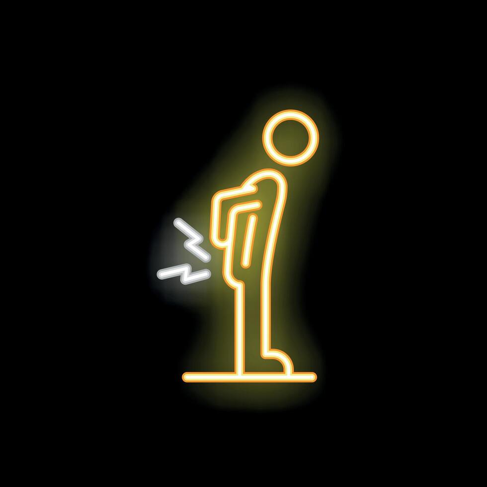 Neon sign of person holding their back in pain vector