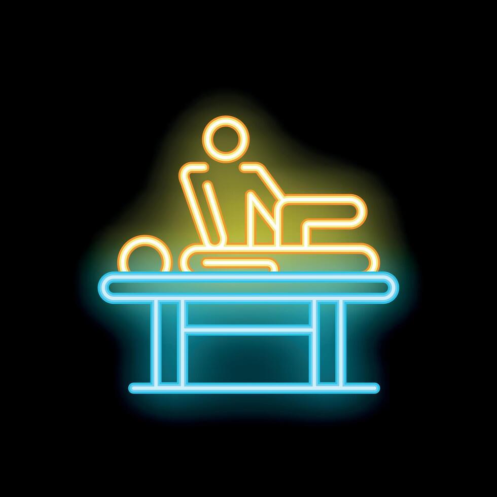 Neon sign of physiotherapist examining patient lying on massage table vector