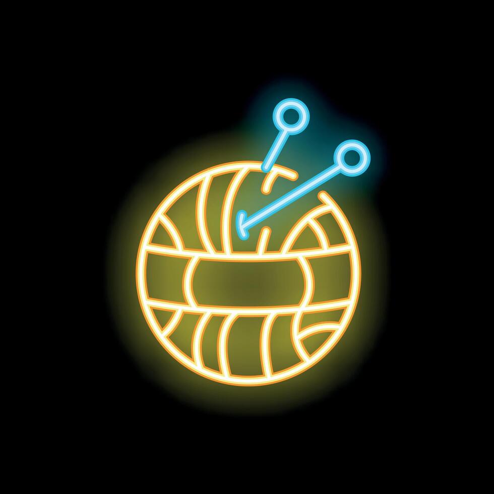 Neon ball of yarn and knitting needles for handmade craft vector
