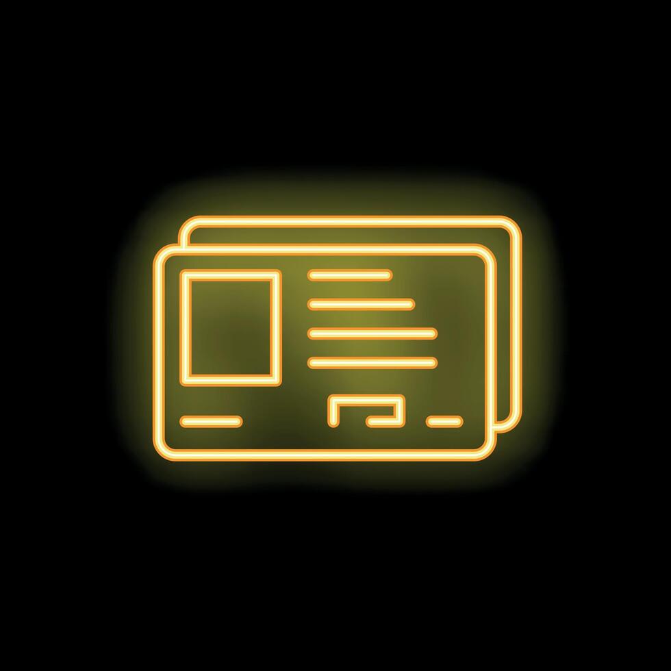 Glowing neon line id card icon isolated on black background vector