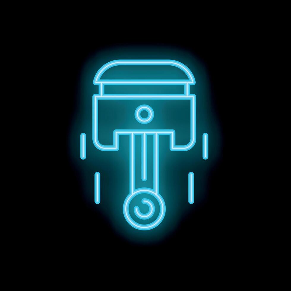 Neon icon of engine piston working with speed lines vector