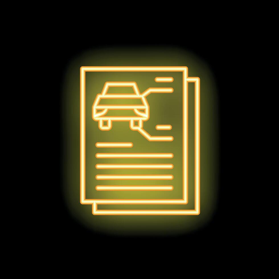 Neon icon of car documents showing vehicle information vector