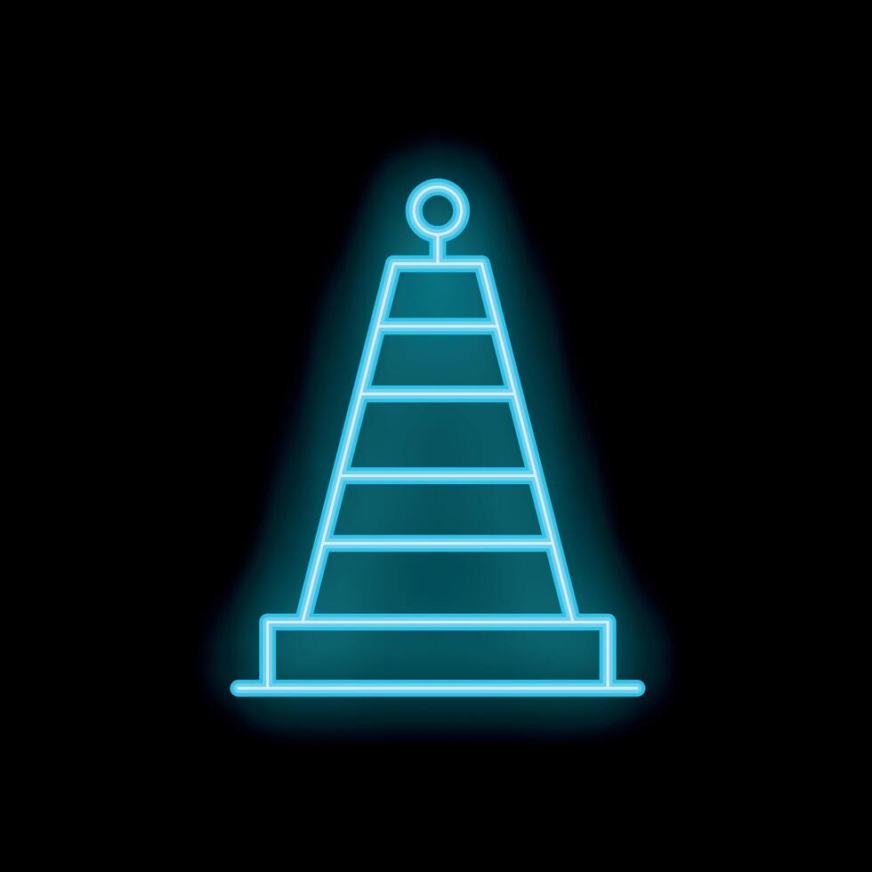 Blue neon traffic cone icon glowing on a black background vector