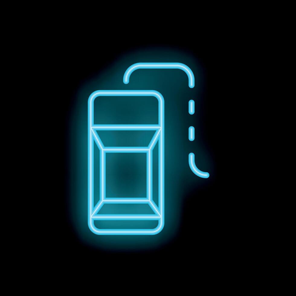 Neon icon of a cargo lift moving a box upwards on a black background vector