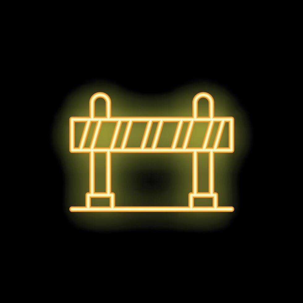 Neon yellow roadblock glowing on black background vector