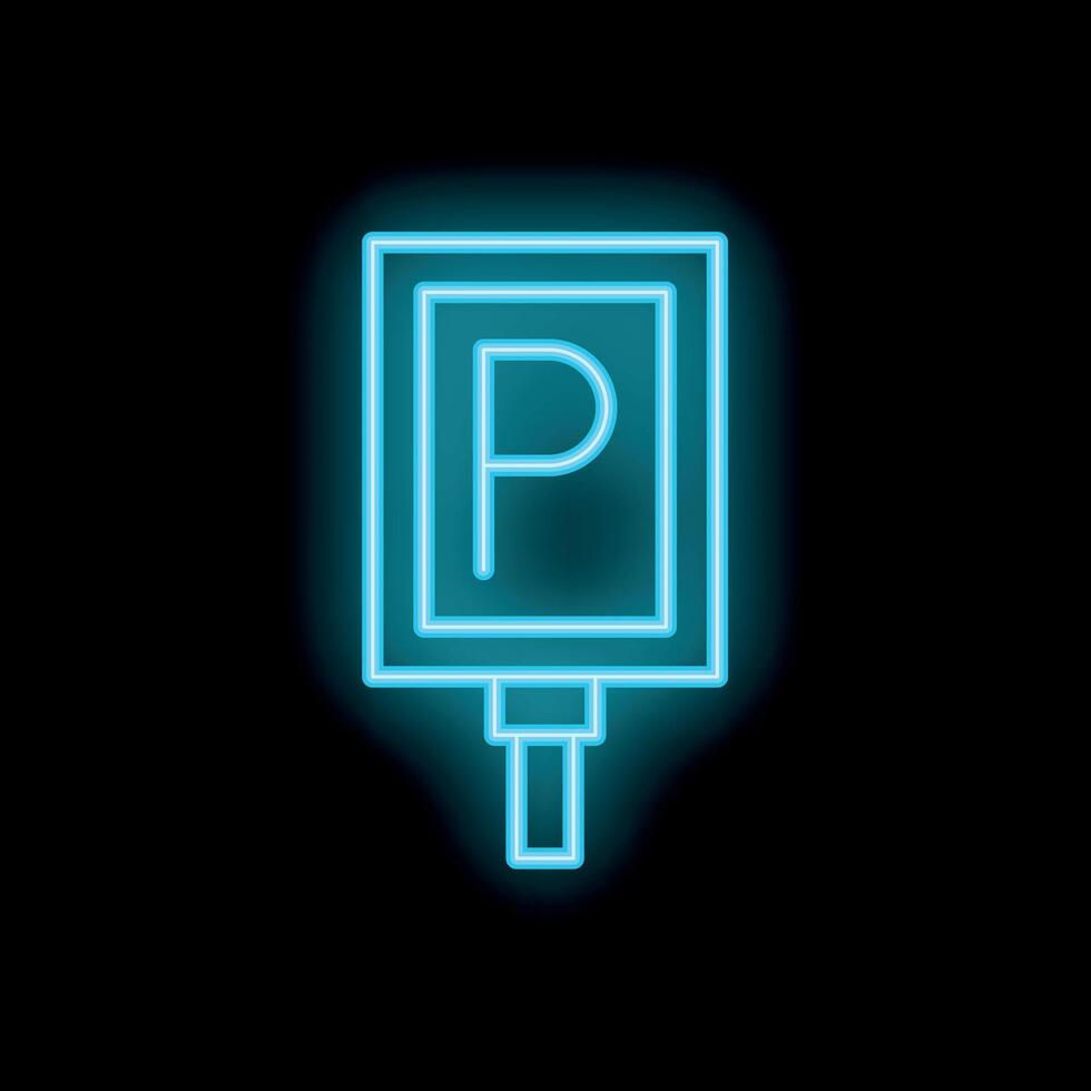 Blue neon sign on a pole indicating a parking zone vector