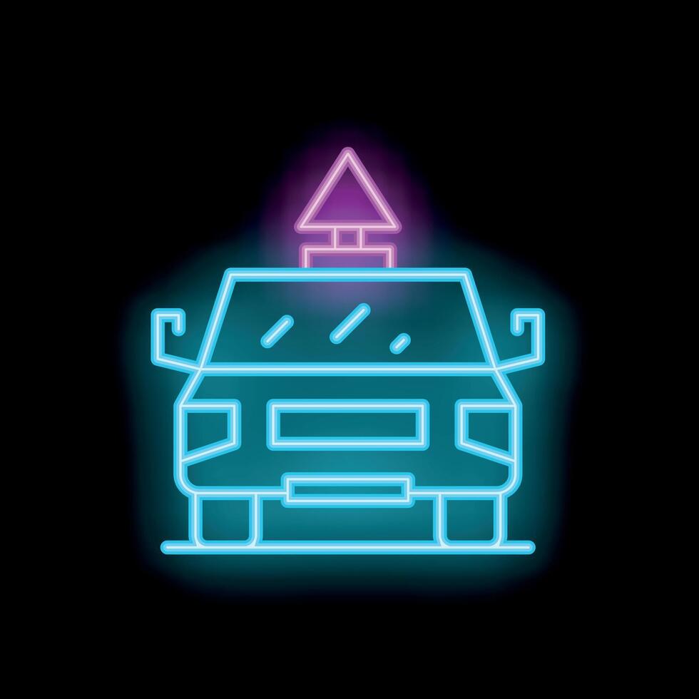 Neon sign of a police car with siren on dark background vector